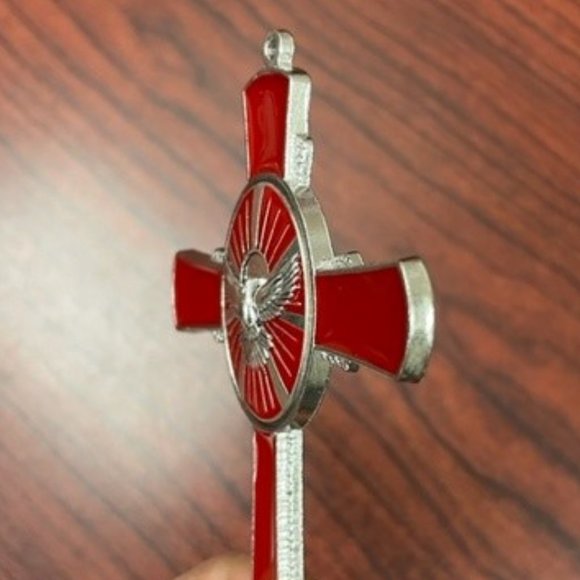 *LIKE NEW* Holy Spirit Metal Red Enamel Cross - Catholic Confirmation Pentecost - Picture 3 of 4